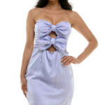 B Darlin Satin Bow-Front Strapless Mini Dress Juniors' 11/12 Lilac Zip Closure