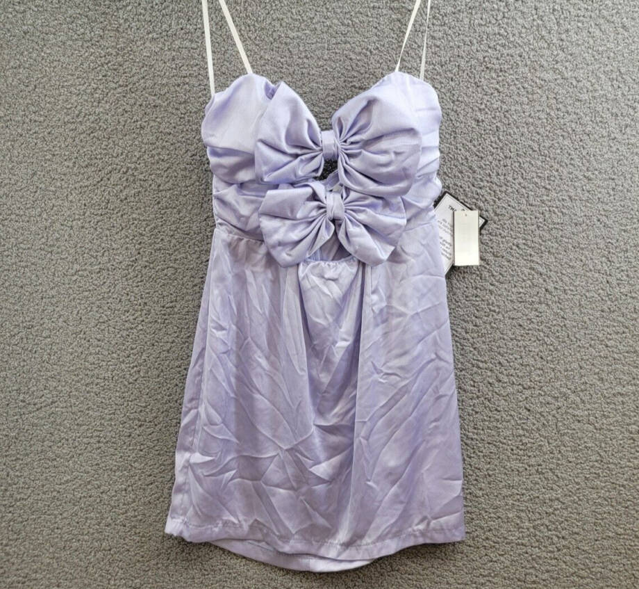 B Darlin Satin Bow-Front Strapless Mini Dress Juniors' 11/12 Lilac Zip Closure