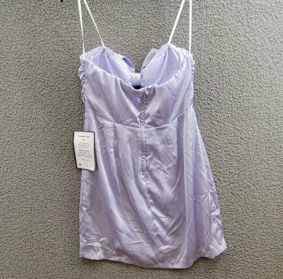 B Darlin Satin Bow-Front Strapless Mini Dress Juniors' 11/12 Lilac Zip Closure