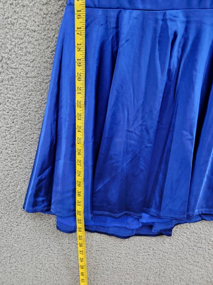 City Studio Satin Fit & Flare Dress Juniors' 3 Cobalt Blue V-Neck Zip Lace Back
