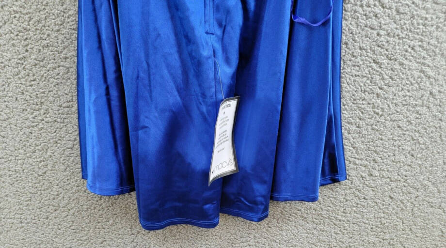 City Studio Satin Fit & Flare Dress Juniors' 3 Cobalt Blue V-Neck Zip Lace Back