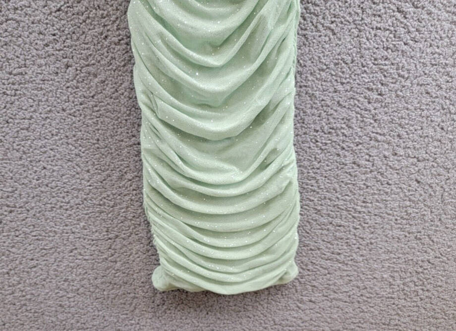 B Darlin Square-Neck Glitter Ruched Mesh Dress Juniors' XS Sage Back Zip Closure