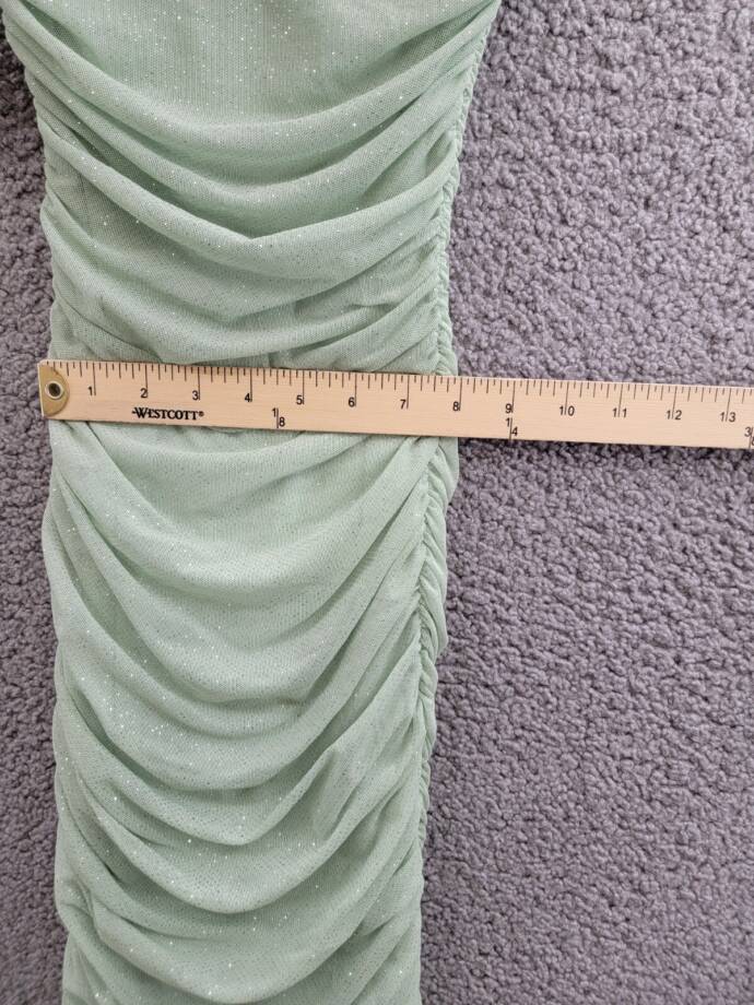 B Darlin Square-Neck Glitter Ruched Mesh Dress Juniors' XS Sage Back Zip Closure
