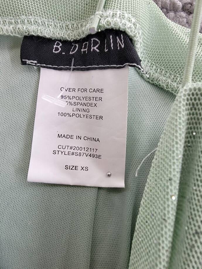 B Darlin Square-Neck Glitter Ruched Mesh Dress Juniors' XS Sage Back Zip Closure