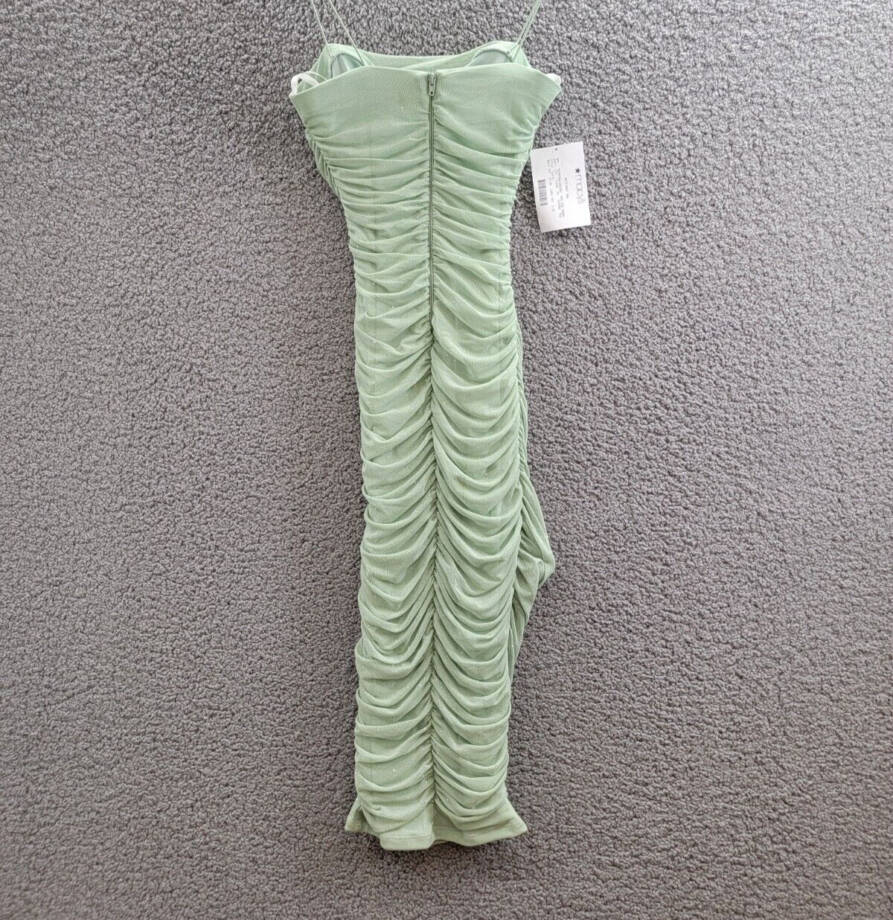B Darlin Square-Neck Glitter Ruched Mesh Dress Juniors' XS Sage Back Zip Closure