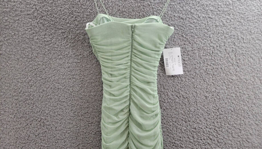 B Darlin Square-Neck Glitter Ruched Mesh Dress Juniors' XS Sage Back Zip Closure