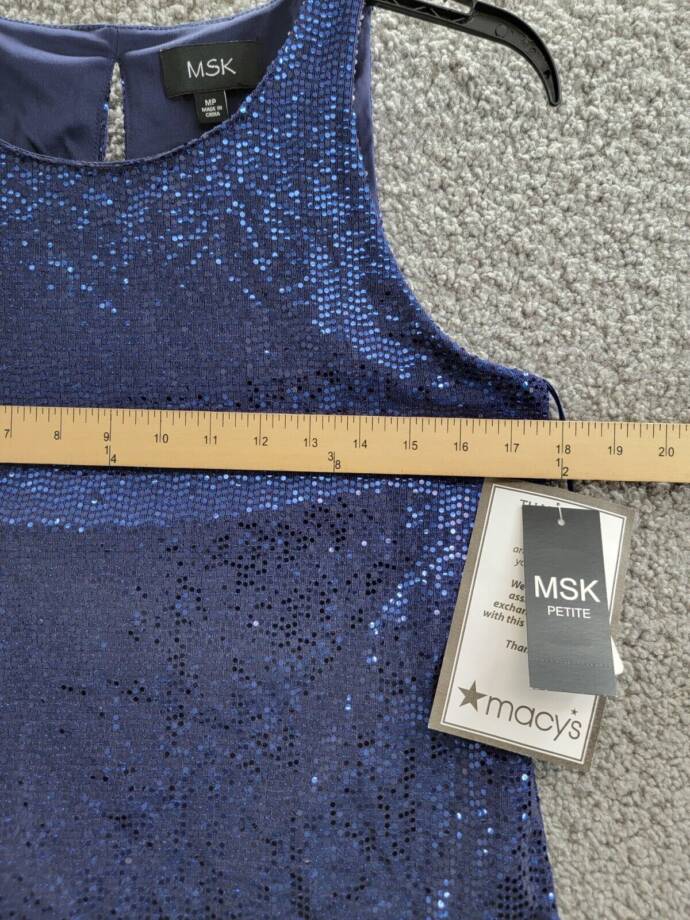 MSK Petite Sequin Sleeveless Round-Neck Keyhole Top Women's MP Blue Pullover