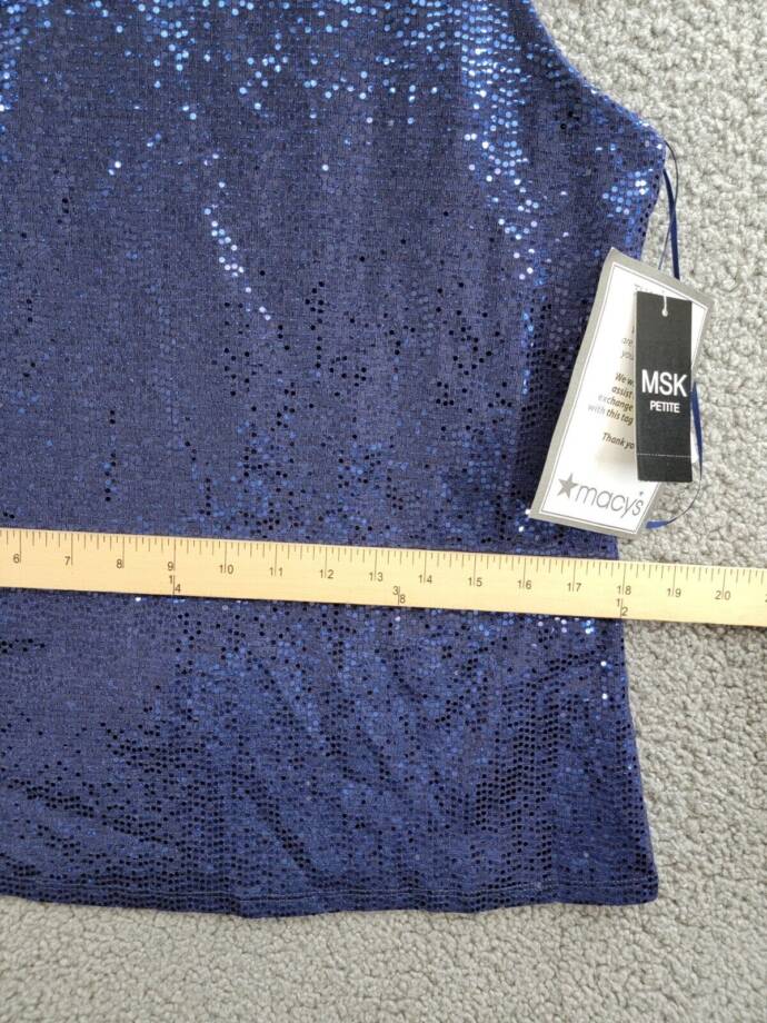 MSK Petite Sequin Sleeveless Round-Neck Keyhole Top Women's MP Blue Pullover