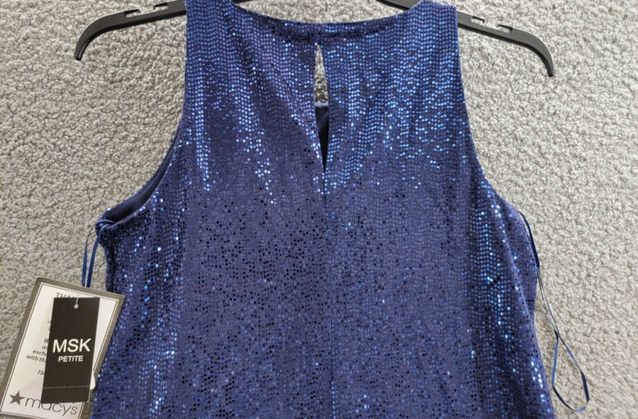 MSK Petite Sequin Sleeveless Round-Neck Keyhole Top Women's MP Blue Pullover