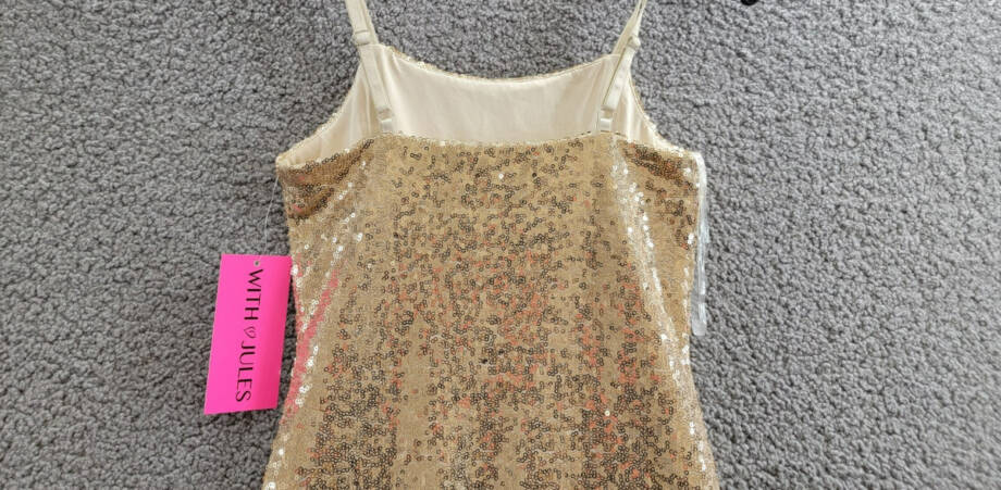 With Jules Sleeveless Sequin Bodycon Dress Big Girls L Gold Round Neck Pullover