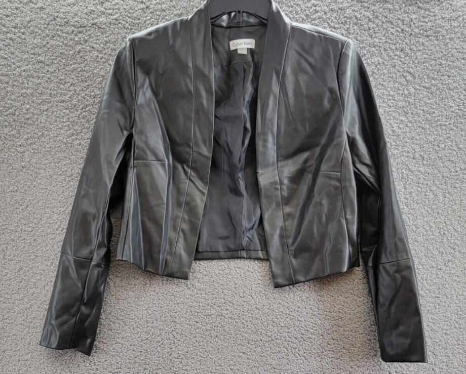 Calvin Klein Open Front Jacket Women's Large Black Solid Long Sleeve