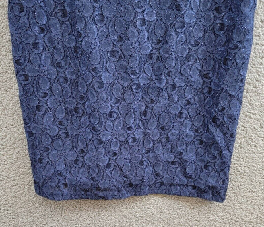 R & M Richards Embellished Lace Sheath Dress Women's 8 Navy Round Neck Pullover~