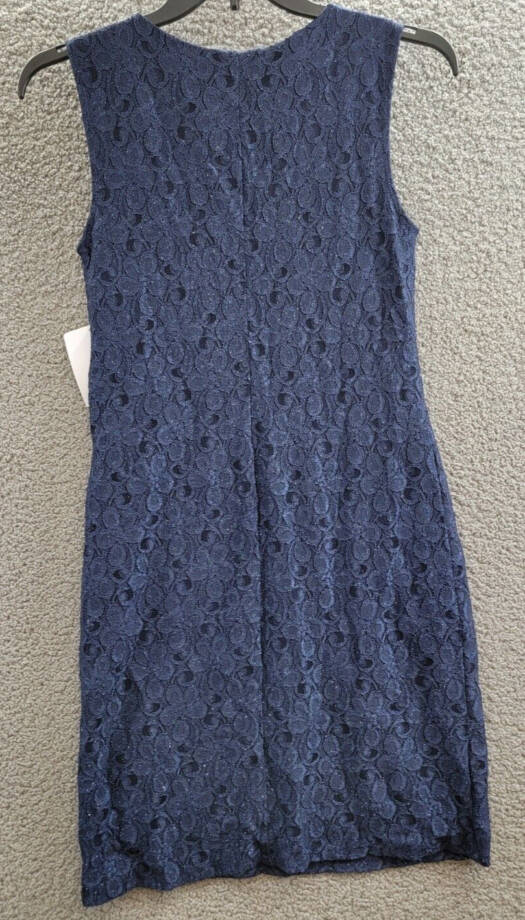 R & M Richards Embellished Lace Sheath Dress Women's 8 Navy Round Neck Pullover~