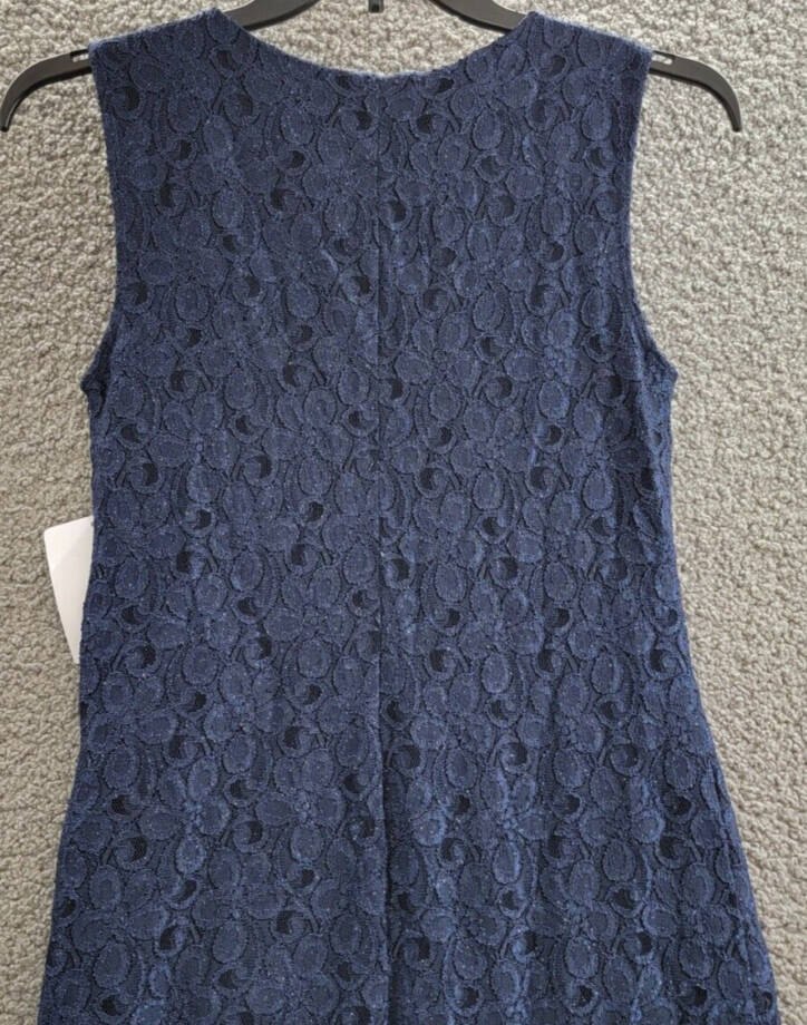 R & M Richards Embellished Lace Sheath Dress Women's 8 Navy Round Neck Pullover~
