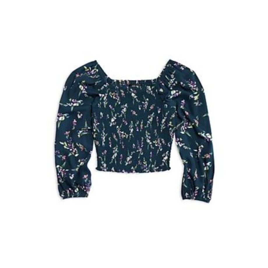 AQUA Floral Print Top Girls XXS 4/5 Dark Green Multi Long Sleeve Pullover