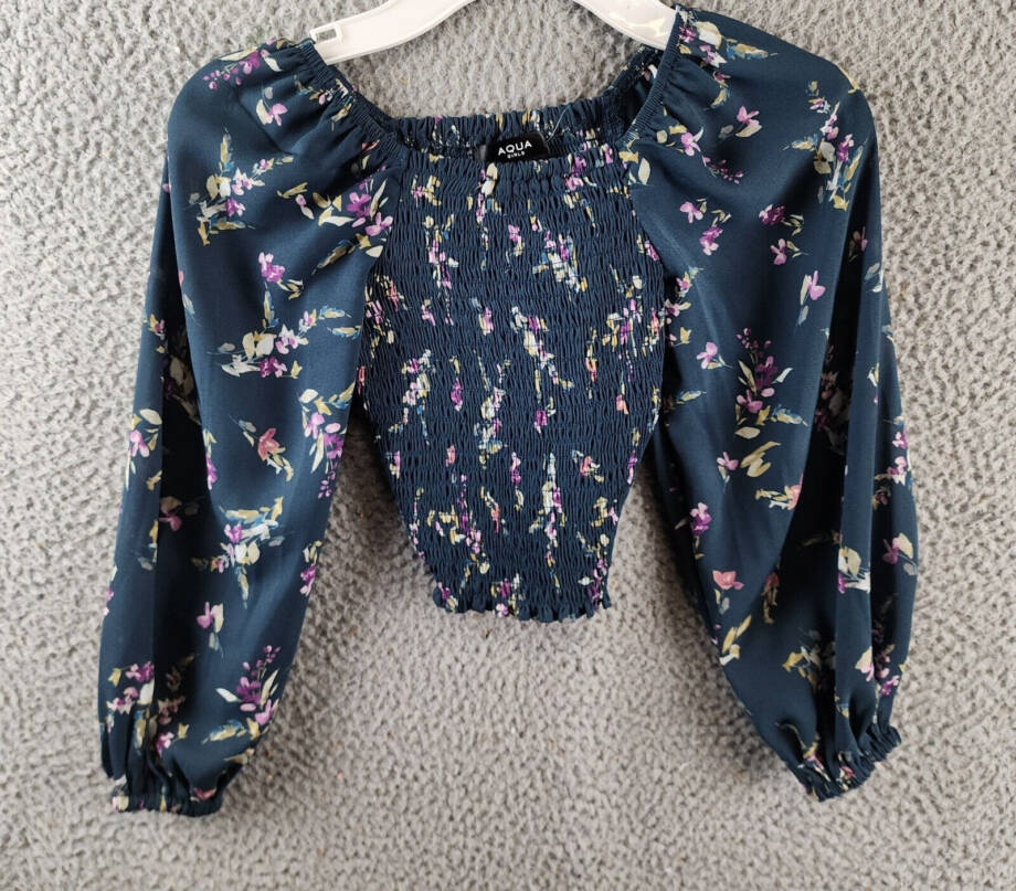 AQUA Floral Print Top Girls XXS 4/5 Dark Green Multi Long Sleeve Pullover