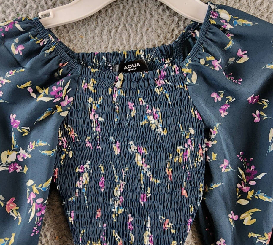 AQUA Floral Print Top Girls XXS 4/5 Dark Green Multi Long Sleeve Pullover
