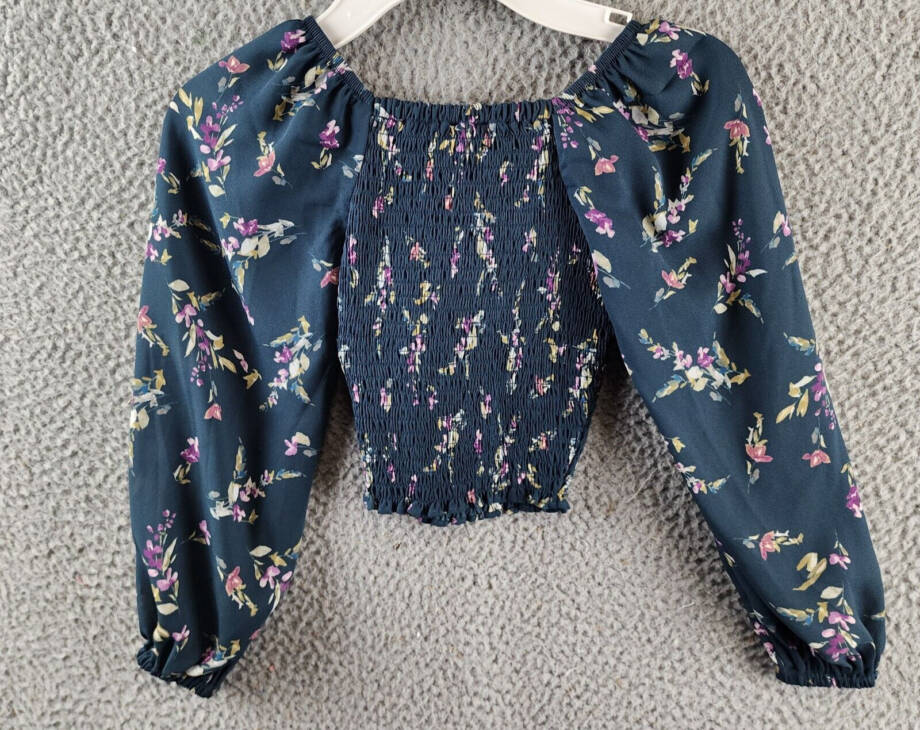 AQUA Floral Print Top Girls XXS 4/5 Dark Green Multi Long Sleeve Pullover