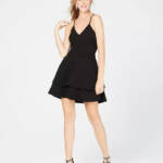 B. Darlin Lace-Back Fit & Flare Dress Juniors 9/10 Black/Gold Cutout Racerback