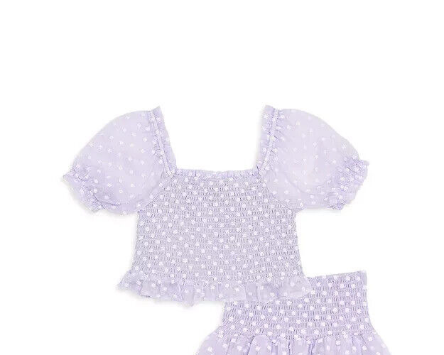 Aqua Girls' Daisy Clip Dot Puff Sleeve Top Girls' S (7-8) Lilac Square Neck