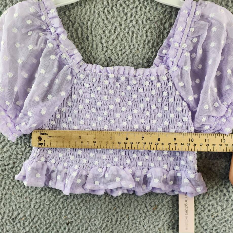 Aqua Girls' Daisy Clip Dot Puff Sleeve Top Girls' S (7-8) Lilac Square Neck