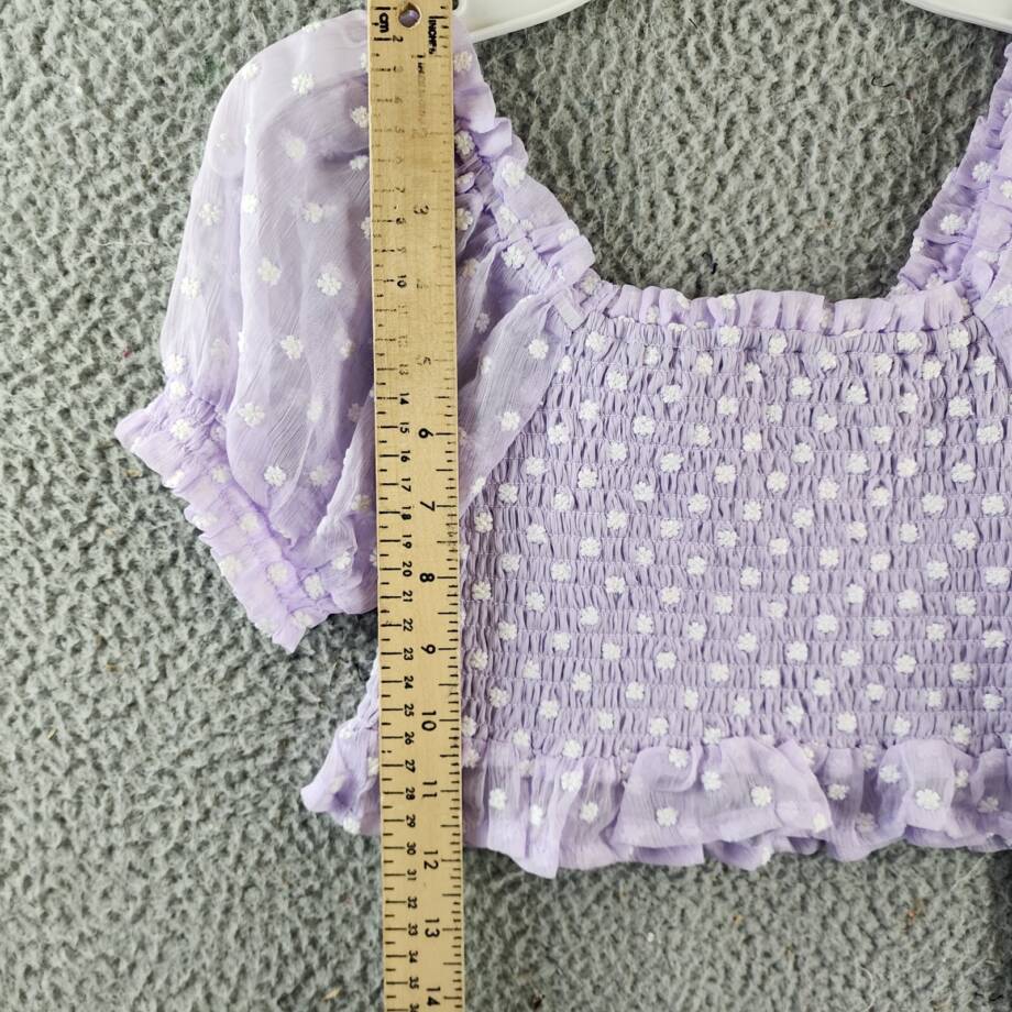 Aqua Girls' Daisy Clip Dot Puff Sleeve Top Girls' S (7-8) Lilac Square Neck