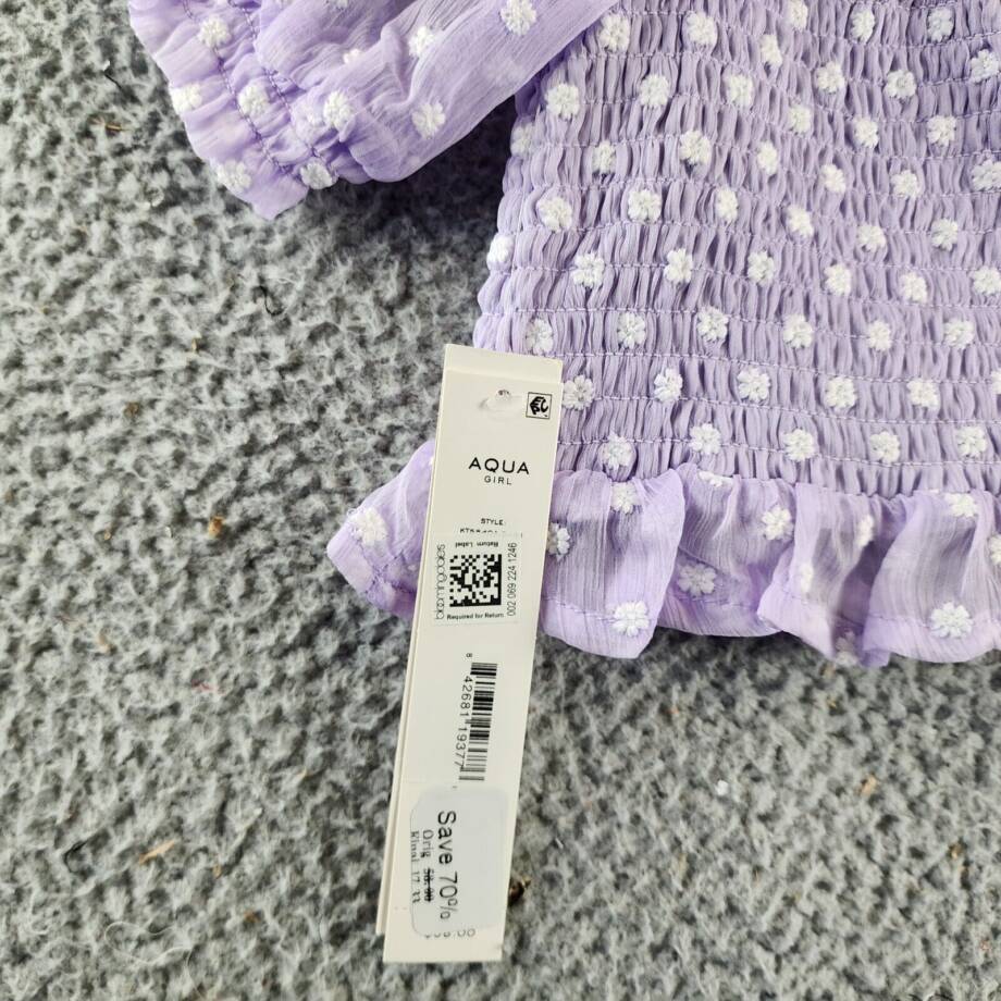 Aqua Girls' Daisy Clip Dot Puff Sleeve Top Girls' S (7-8) Lilac Square Neck