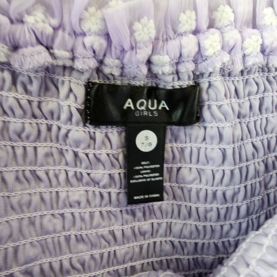 Aqua Girls' Daisy Clip Dot Puff Sleeve Top Girls' S (7-8) Lilac Square Neck