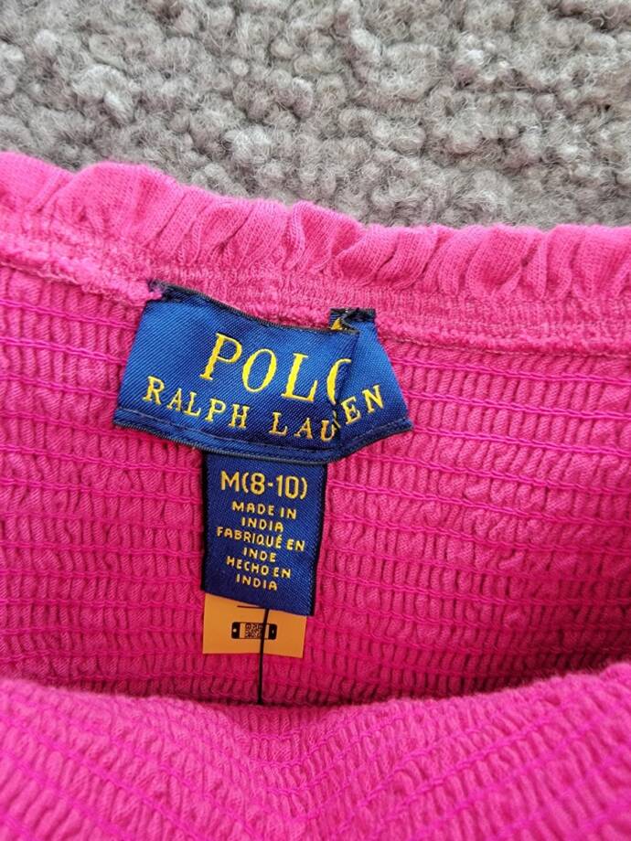 Polo Ralph Lauren Smocked Jersey Dress Big Girls M (8-10) Pink Square Neck S/S