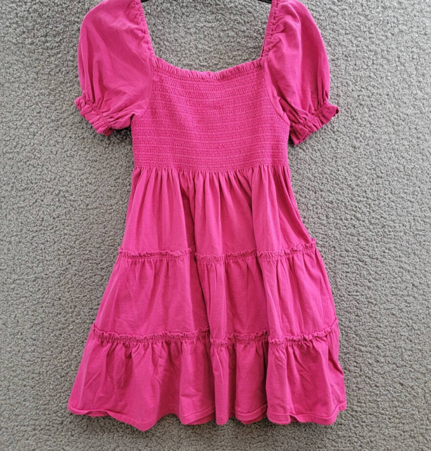 Polo Ralph Lauren Smocked Jersey Dress Big Girls M (8-10) Pink Square Neck S/S