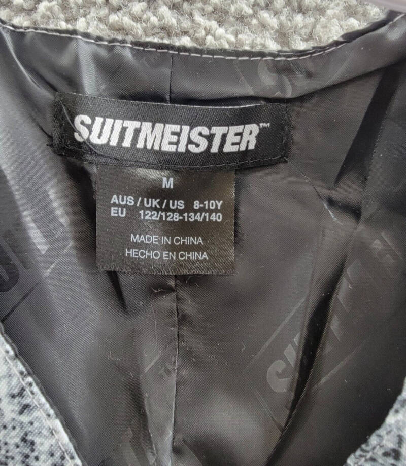 Suitmeister 20's Gangster Vest Boys M 8-10Y Grey Button Front Closure Sleeveless