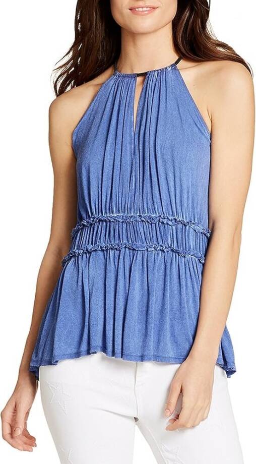 William Rast Bentley Sleeveless Knit Top Juniors XL Blue Halter Neck Hook & Eye