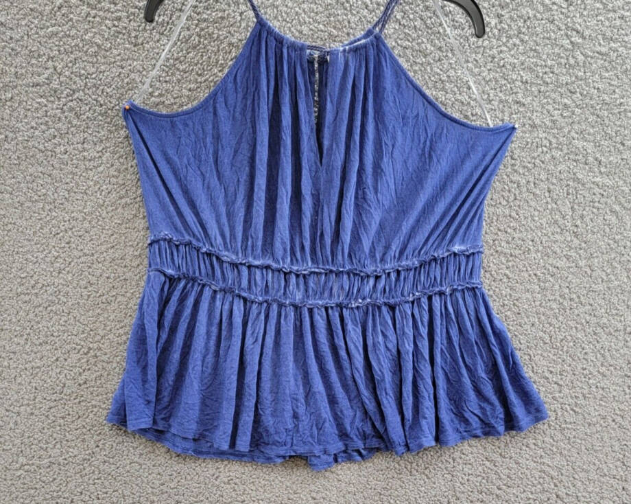 William Rast Bentley Sleeveless Knit Top Juniors XL Blue Halter Neck Hook & Eye