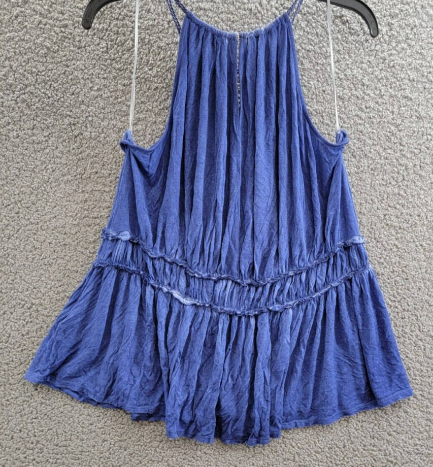 William Rast Bentley Sleeveless Knit Top Juniors XL Blue Halter Neck Hook & Eye