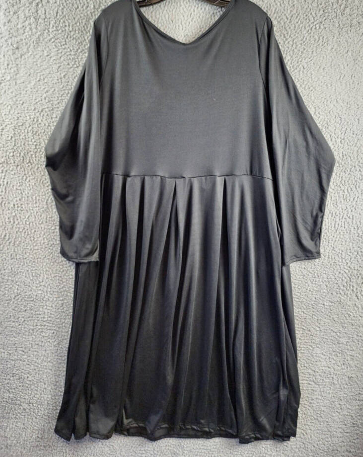 24seven Comfort Apparel Plus Size Fit & Flare Midi Dress Women's 2X Black L/S