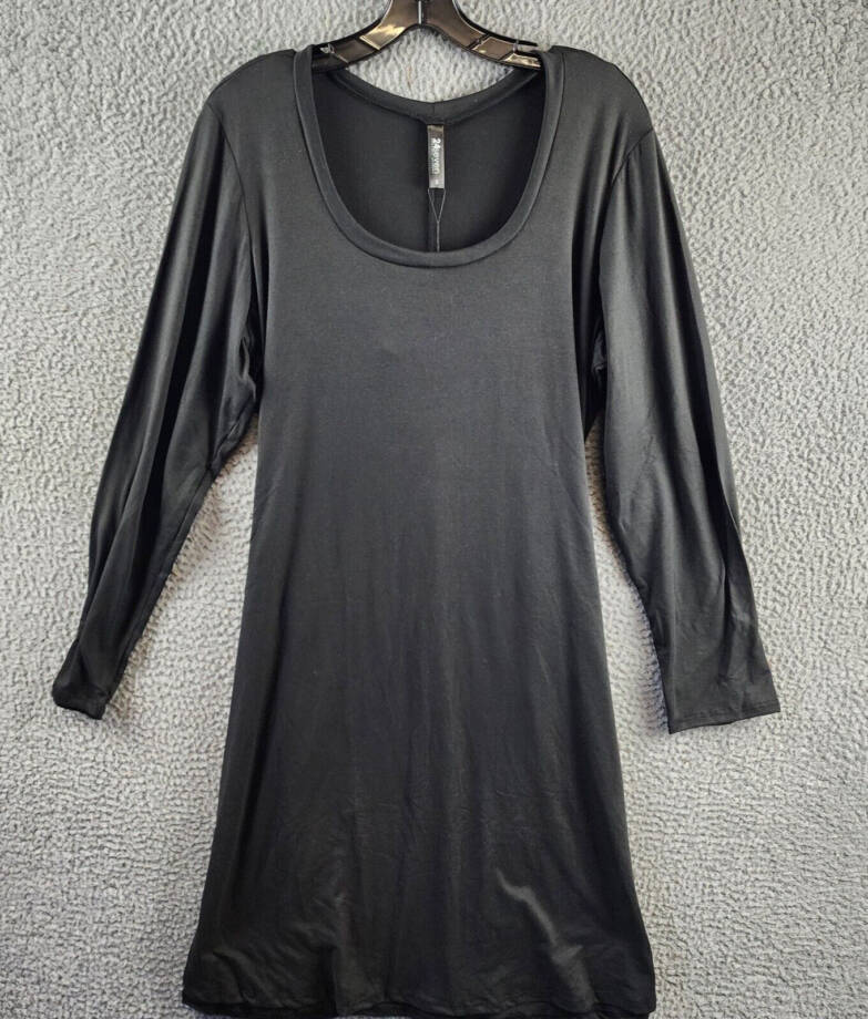 24Seven Comfort Apparel Plus Flared Dress Women's 2X Black Scoop Neck Pullover