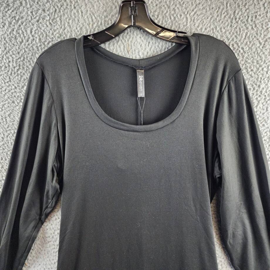 24Seven Comfort Apparel Plus Flared Dress Women's 2X Black Scoop Neck Pullover