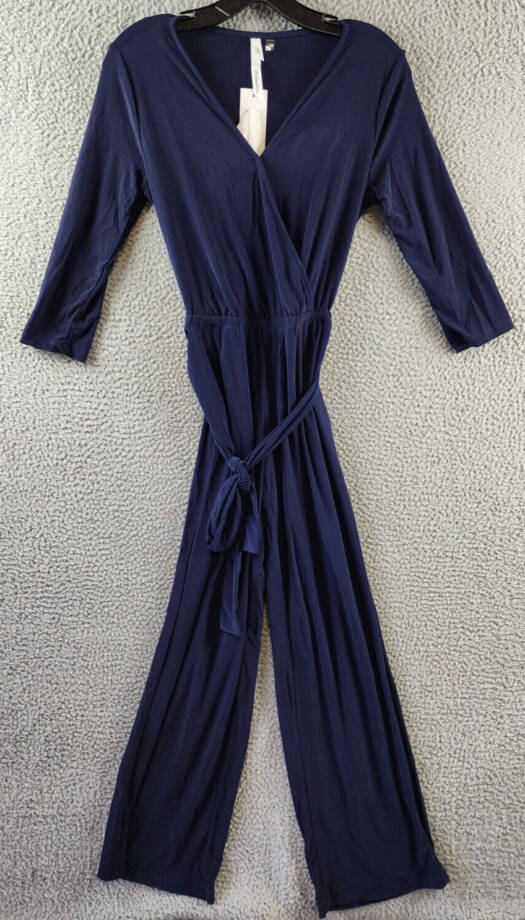 NY Collection Petite 3/4 Sleeve Belted Wide Leg Jumpsuit Women's PXS Navy