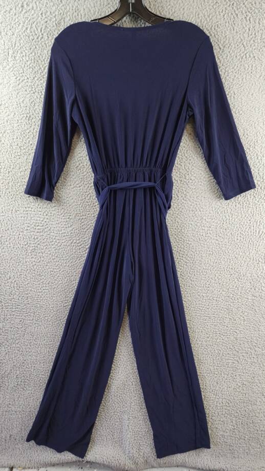NY Collection Petite 3/4 Sleeve Belted Wide Leg Jumpsuit Women's PXS Navy
