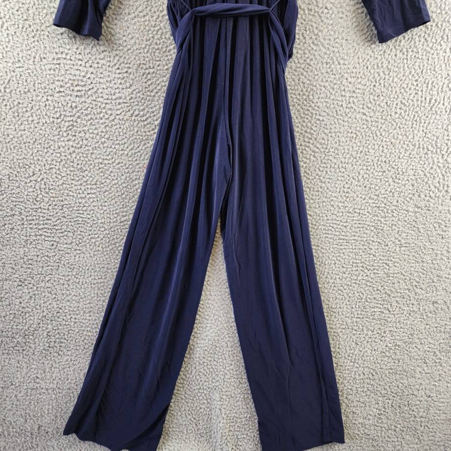NY Collection Petite 3/4 Sleeve Belted Wide Leg Jumpsuit Women's PXS Navy