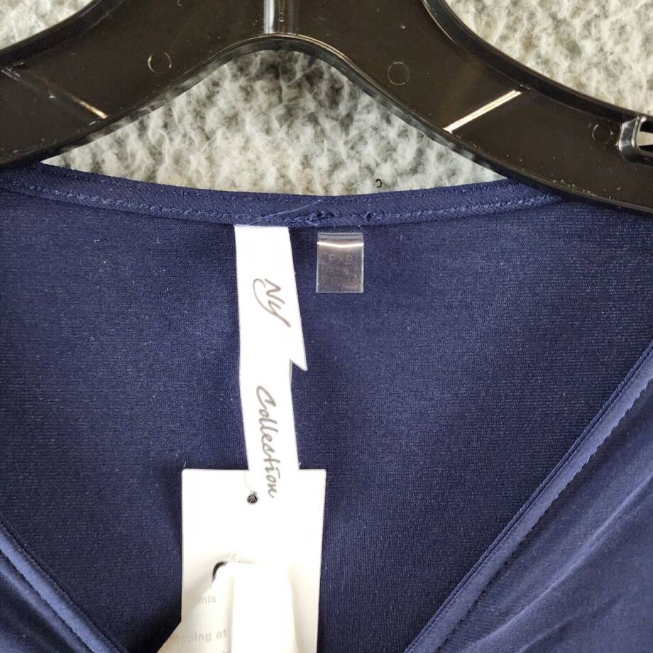 NY Collection Petite 3/4 Sleeve Belted Wide Leg Jumpsuit Women's PXS Navy