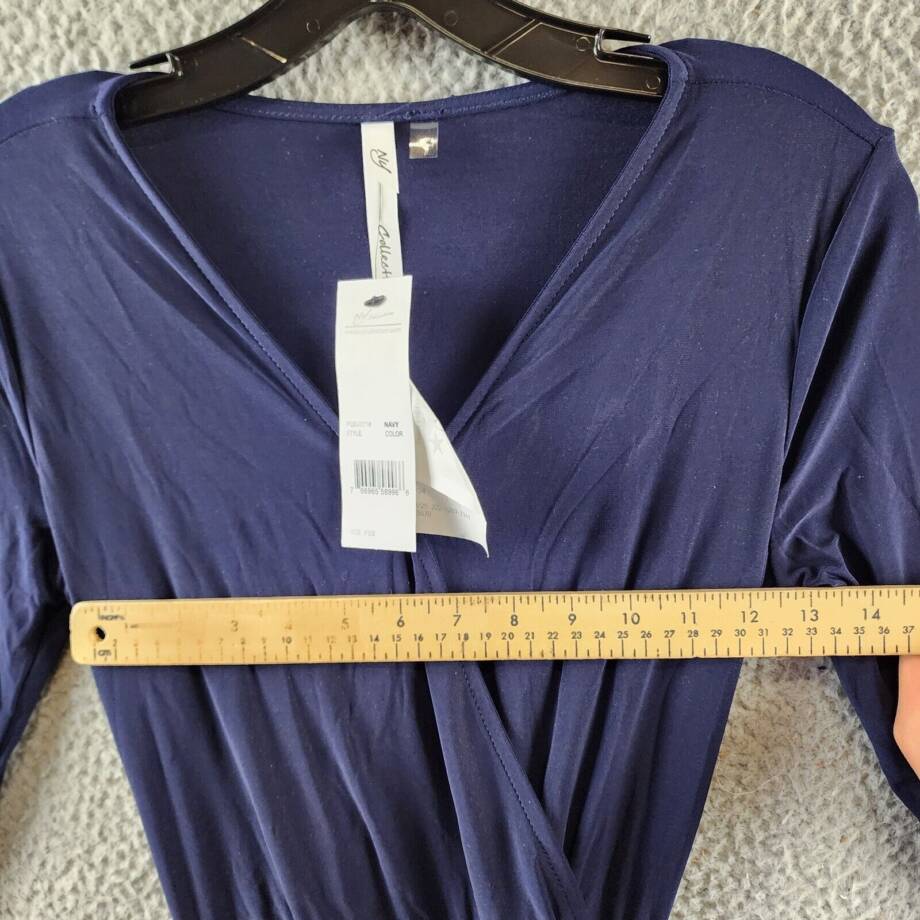 NY Collection Petite 3/4 Sleeve Belted Wide Leg Jumpsuit Women's PXS Navy