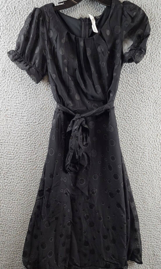 Ny Collection Petite Belted Swiss Dot Dress Women's Black Multi Circle S/S PS