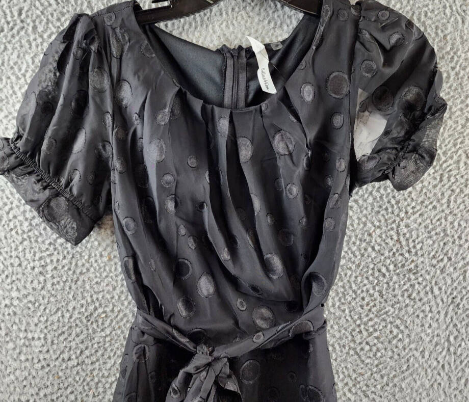 Ny Collection Petite Belted Swiss Dot Dress Women's Black Multi Circle S/S PS
