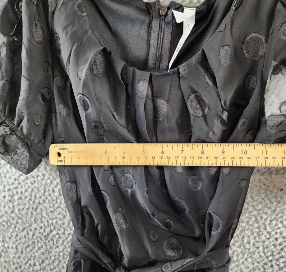 Ny Collection Petite Belted Swiss Dot Dress Women's Black Multi Circle S/S PS