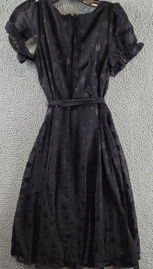 Ny Collection Petite Belted Swiss Dot Dress Women's Black Multi Circle S/S PS