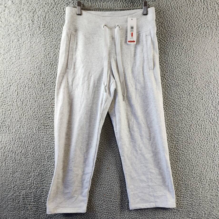 Calvin Klein Cropped Drawstring-Waist Pants Women's XS Optic Heather Pullon