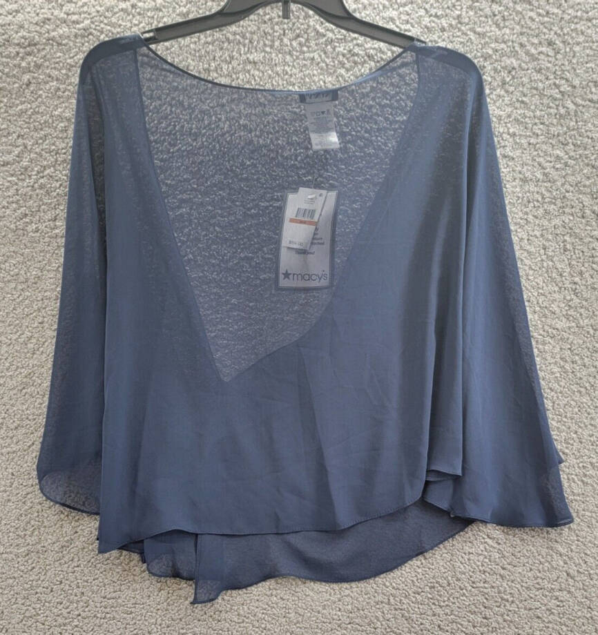 SLNY Plus Size Chiffon Cascade Crop Shrug Women's 3X/4X Navy One-Button Closure