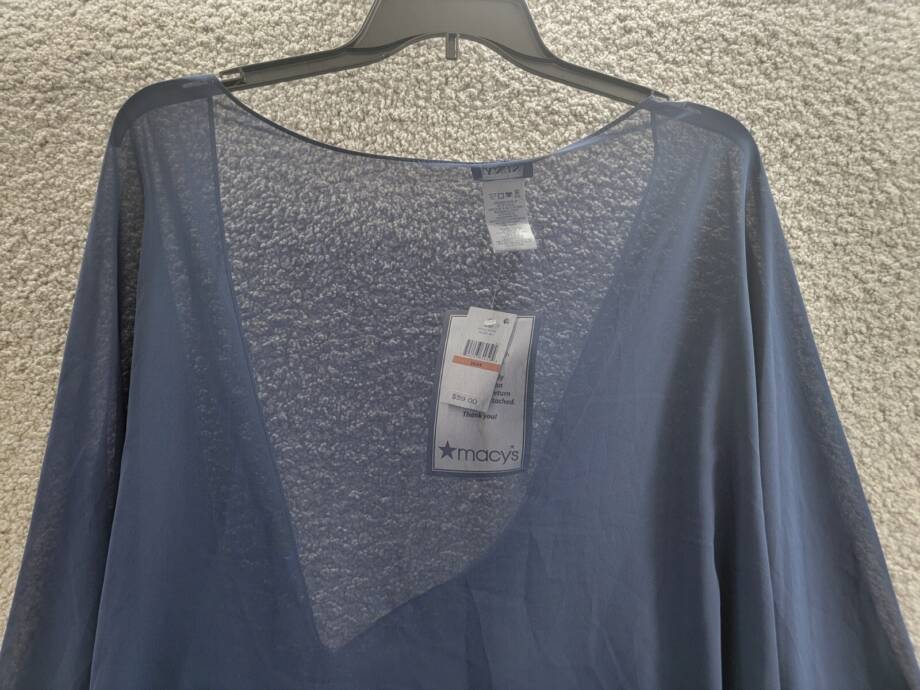 SLNY Plus Size Chiffon Cascade Crop Shrug Women's 3X/4X Navy One-Button Closure