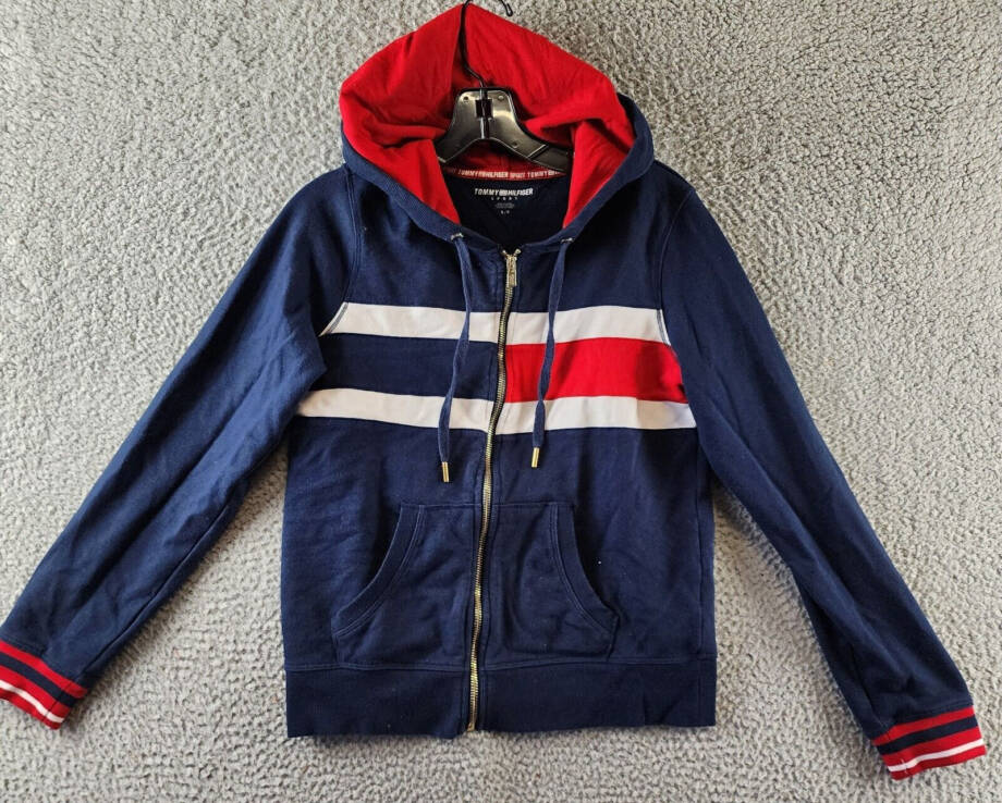 Tommy Hilfiger Sport Colorblock Full Zip Hoodie Women's S Navy Multi Long Sleeve